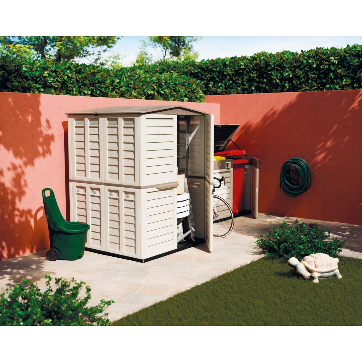 INTEC - Abri de Jardin Extérieur Beige - Cabanon de Jardin avec Plancher 151x146x200 - Rangement Outils, Vélos