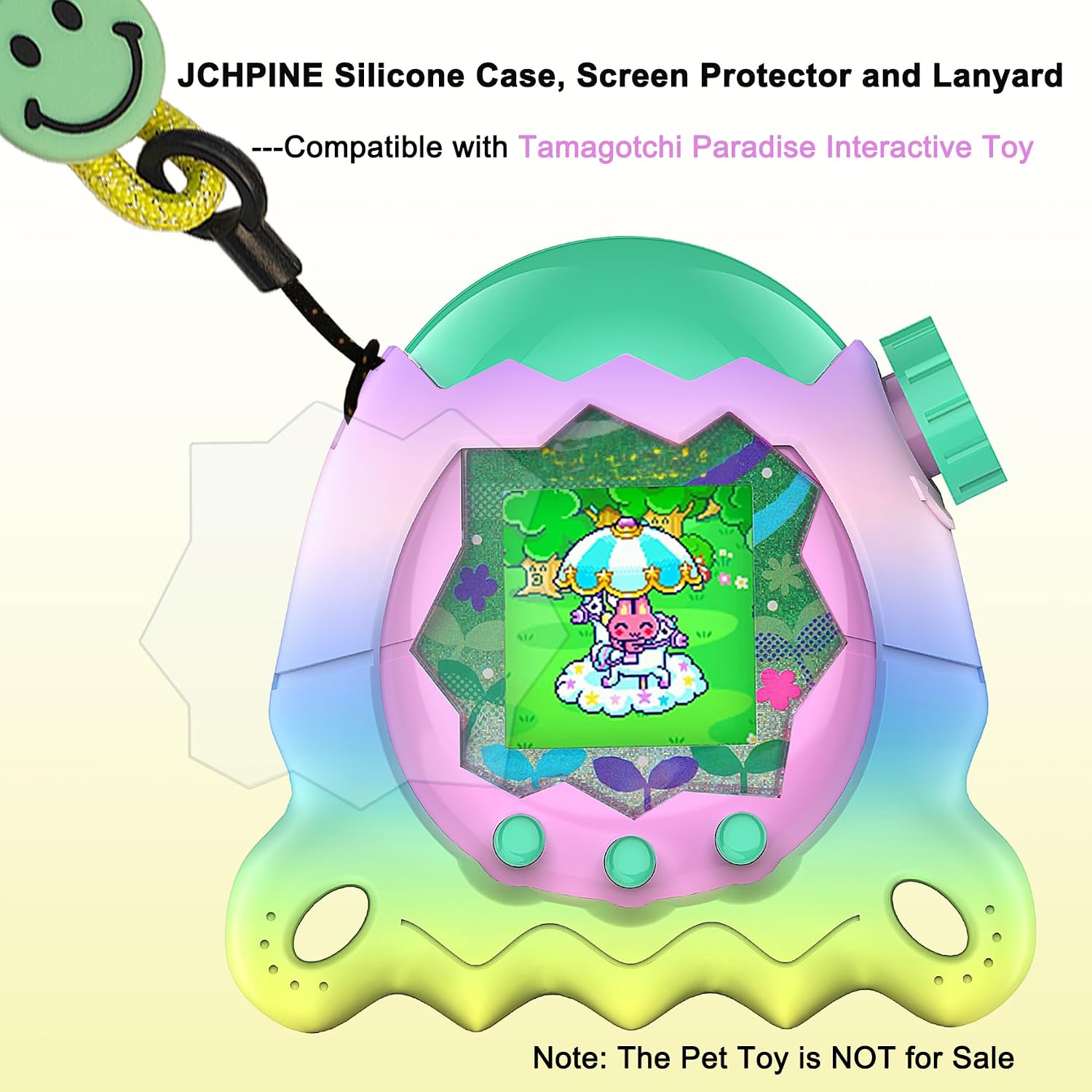 JCHPINE Silicone Cover Case for Tamagotchi Paradise Interactive Virtual Pet | Stand up Case with Screen Protector and Lanyard, Protective Soft Silicone Cover (Rainbow)
