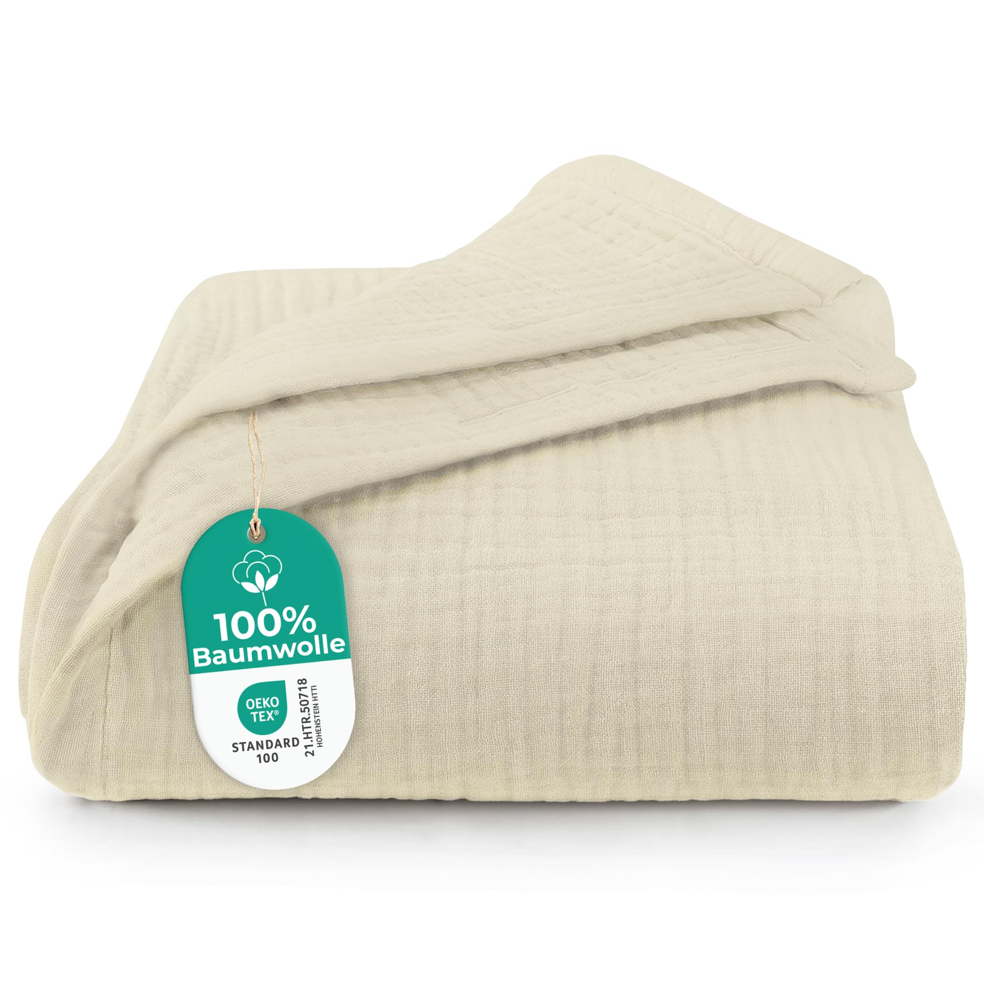 Dreamzie Musselin Tagesdecke 150x200 cm – Baumwolldecke Oeko-Tex Zertifiziert – Atmungsaktive Kuscheldecke – leichte Kuscheldecke Baumwolle als Sofa-, Bett- & Couchüberwurf – Elfenbein