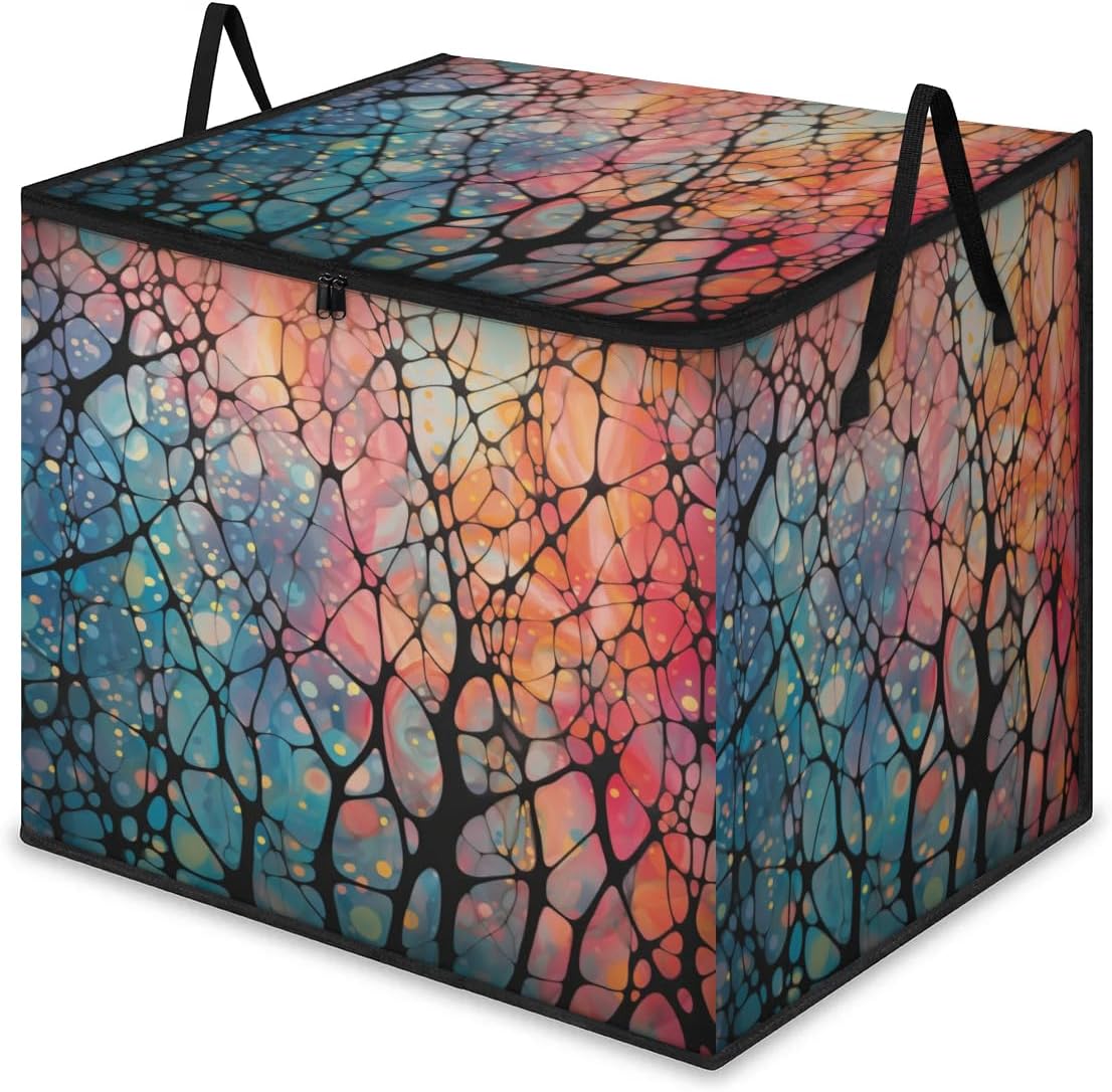 Honeybaby 214L Extra Large Comforter Storage Bag Abstract Branch Leaves Storage Totes with Lids Waterproof Closet Organizer Folding Blanket Storage Bags for Clothes Bedding Pillows
