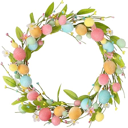 RoseCraft 15.7 Easter Egg Wreath Colorful Artificial Spring Door Decoration