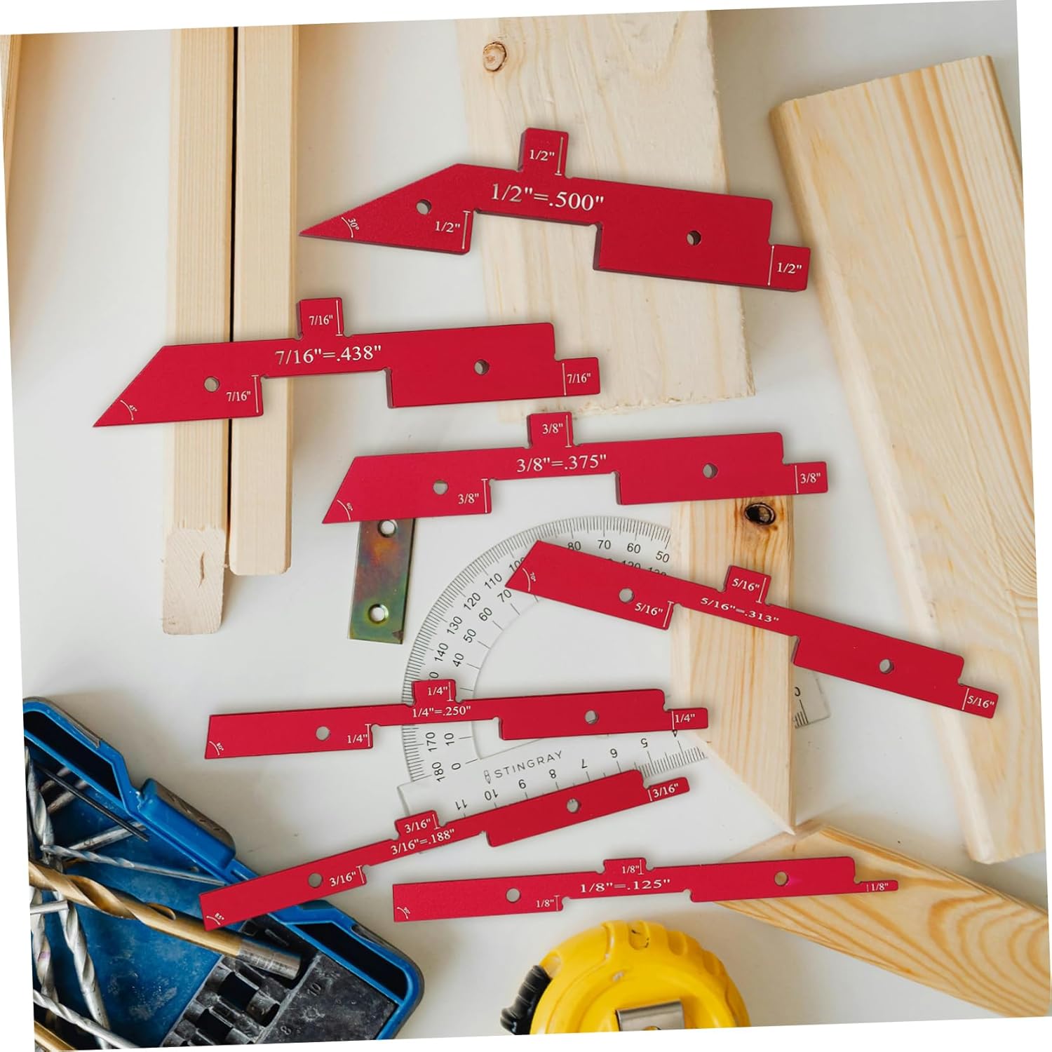 7pcs Adjustable Height Gauge Set Red Gauge Block Router Table Setup Blocks Woodworking Precise Measurement Tool