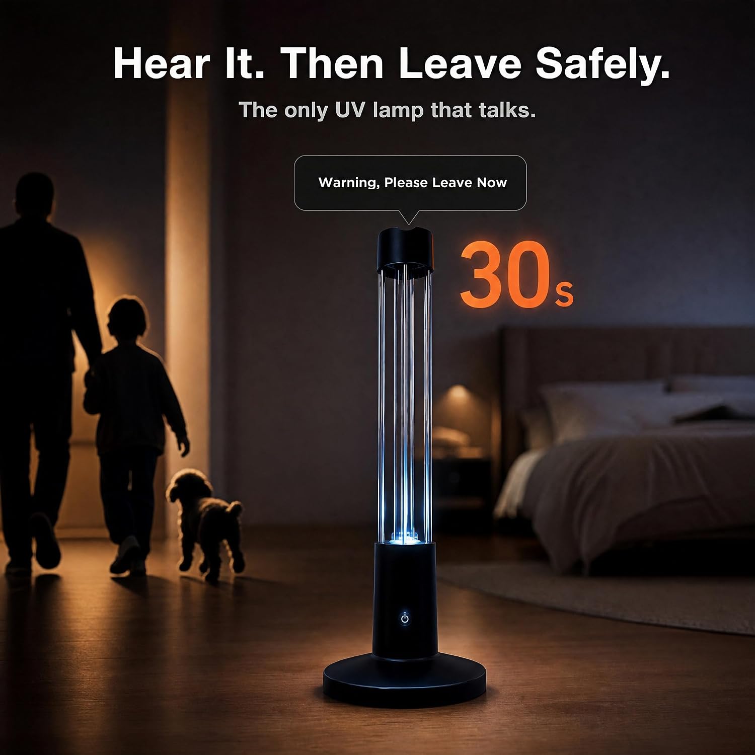 UV Light Sanitizer with Voice Alert & Magnetic Remote - 38W UVC Lamp, 30s Voice Countdown, Battery-Safe Remote, Ozone Free, 360° Coverage for Bedroom, Pet Area, Office - 110V US, EPA Reg