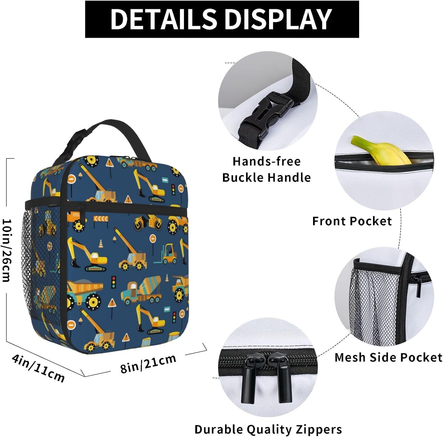 Construction Trucks Insulated Lunch Bag Kids