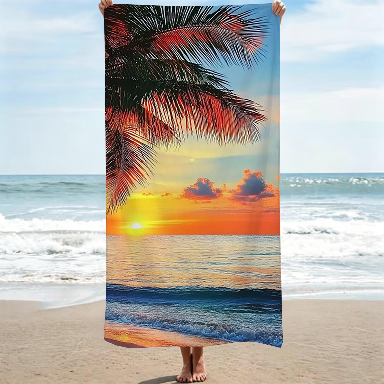 Natte de plage XXL pour le voyage et la piscine motif coucher de soleil