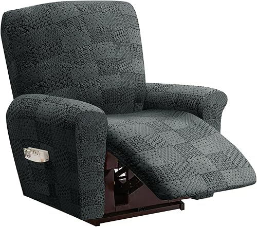 Fundas para sillas reclinables eléctricas extragrandes con brazos, funda para sofá reclinable de 3 plazas, negro y gris, 1 asiento