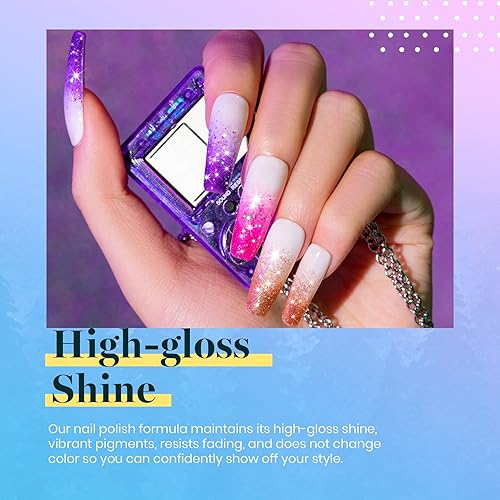 Miniatura 5 de Beetles Boujee - Juego de 6 esmaltes de gel con purpurina, color rosa, plateado, platino, morado, verde, dorado, con 2 piezas de 0.5 onzas líquidas,