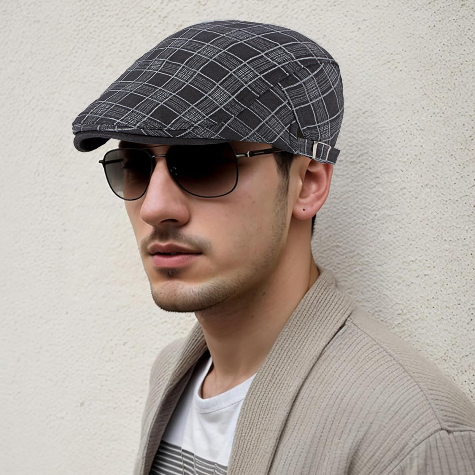 Rayson Beret Gavroche Męska czapka z tkaniny w stylu szkockim regulowana miękka czapka unisex płaski kapelusz lato vintage