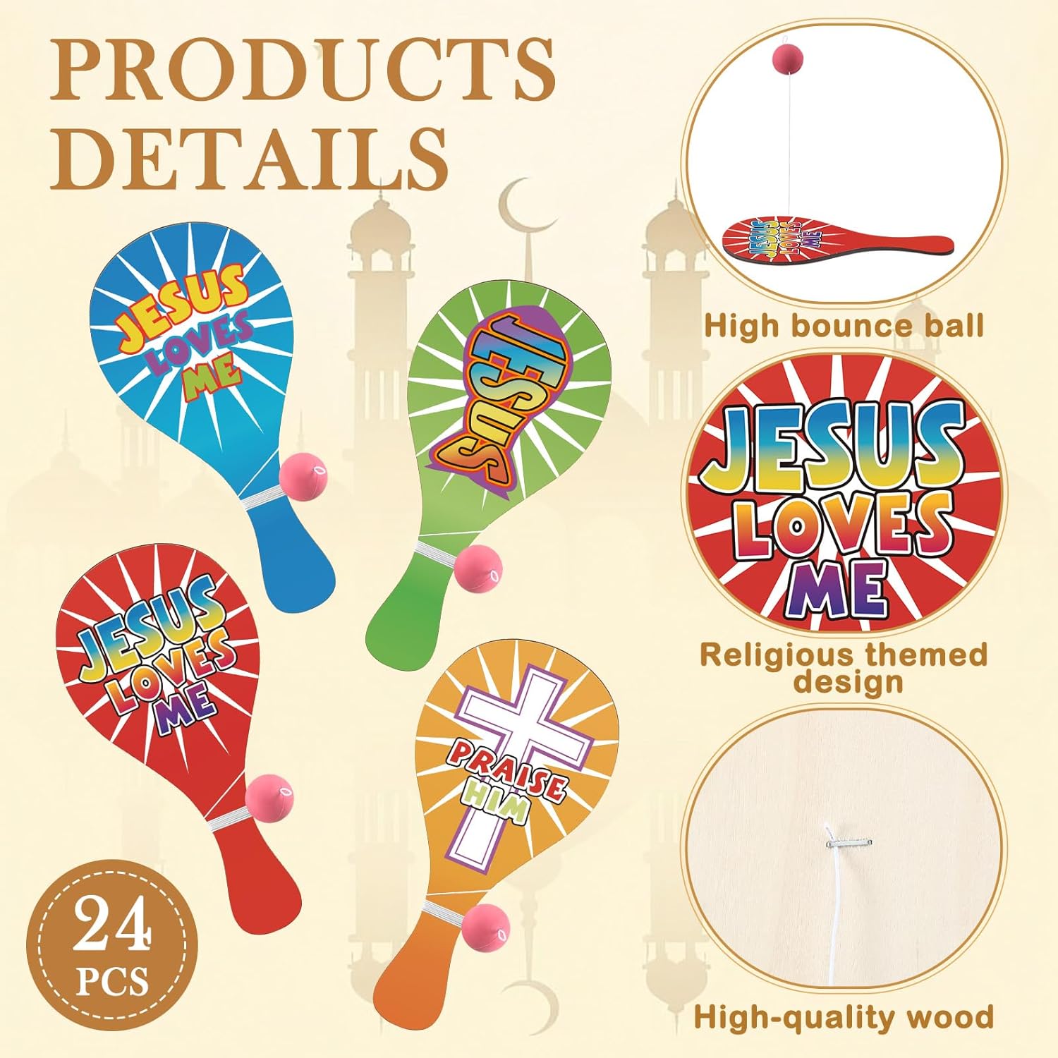 24 Pcs Easter Paddleball Games Jesus Love Me Party Favors Religious VBS Paddleball Toy for Kids Sunday School Church Activities Fun Faith Based Play for Christian Gifts or Rewards