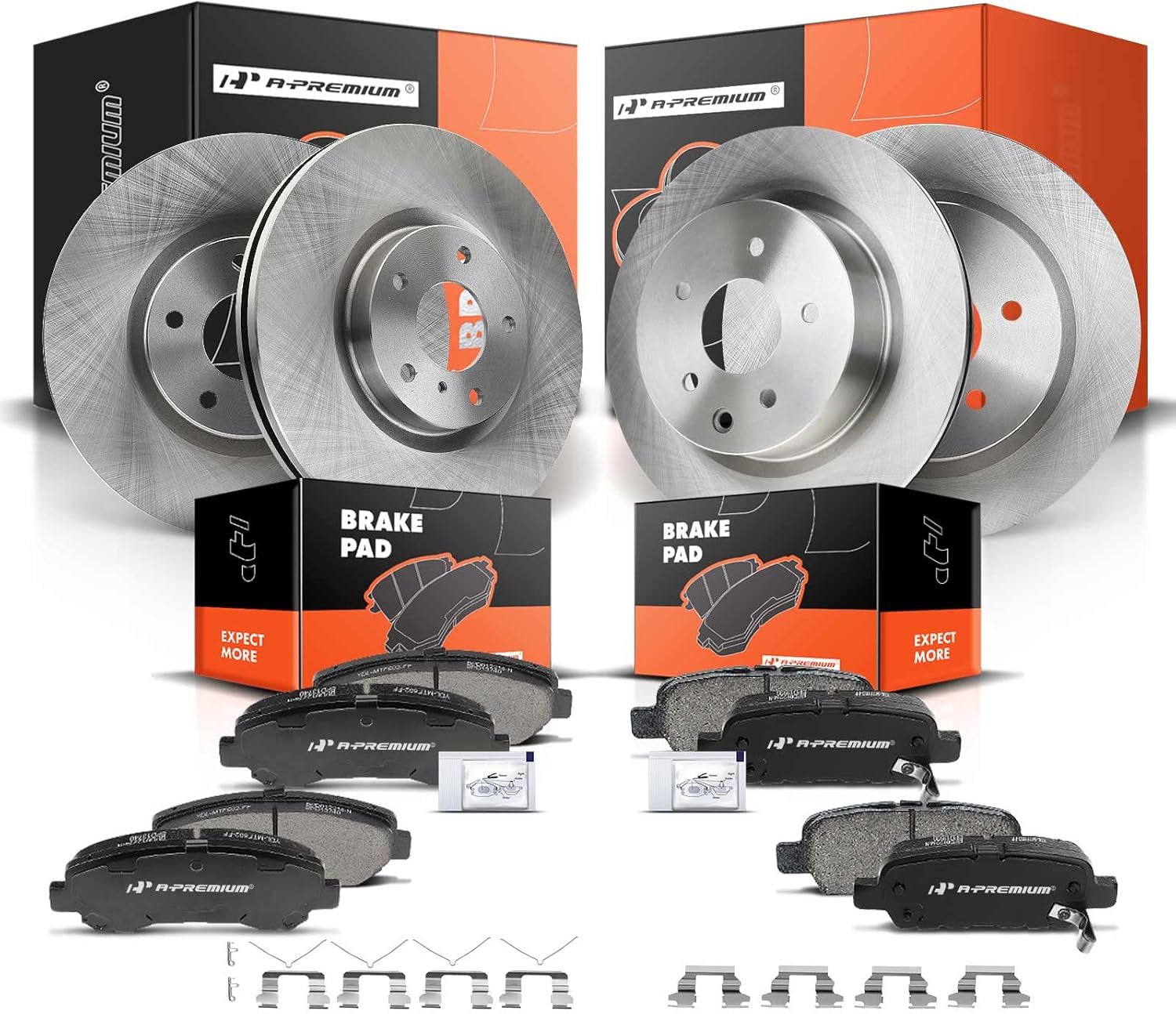 A-Premium Front and Rear Vented Disc Brake Rotors + Ceramic Pads Kit Compatible with Select Nissan Models - Maxima 2009-2014/2016-2017, 12-PC Set