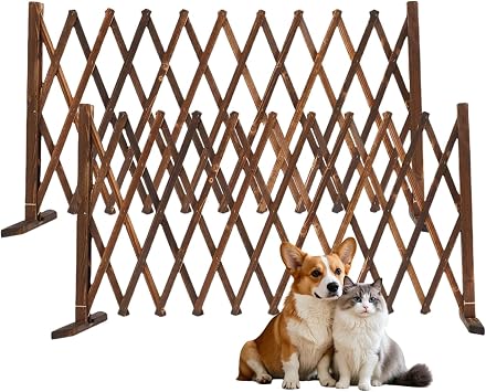 2 Packs Extendable Instant Fence, 27.5in Tall Freestanding Wood Garden Trellis Fences, Retractable Wooden Fence Gate Plant Screen for Home Yard Garden
