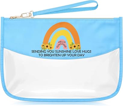 Sazuwu Sunshine Gifts for Women Birthday Blue Makeup Bag Sunflower Sunshine Inspirational Gifts Motivational Quote Cosmetic Travel Bag Organizer for Friends Mom Wife Grandma Daughter Teacher
