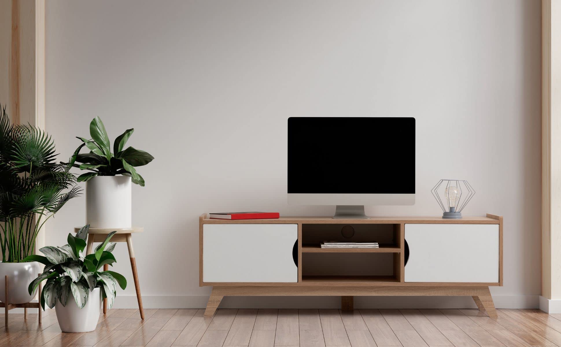 Mueble TV Salon Mesa para TV Color Roble Sonoma y Blanco 150 x 40 x 50 cm. Apolo