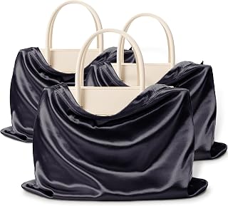 Vonty 3-Pack Large Satin Dust Bags for Shoes, Handbags & Boots - Black Silk Drawstring Storage Pouches (19.6x15.7in)