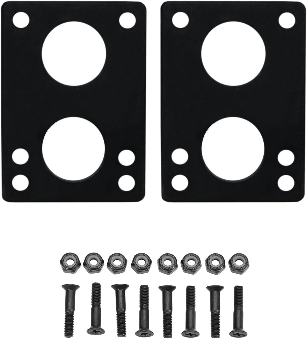 Longboard Riser Pads and Hardware 1/4" (6mm) Black Risers and 1 1/2" Bolts