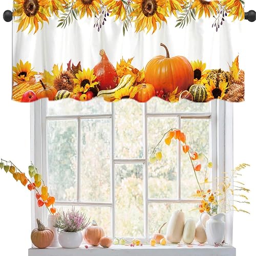 DOTOOMA 137,2 x 45,7 cm Herbst-Kürbis-Sonnenblumen-Fensterbehang Volant Erntedan