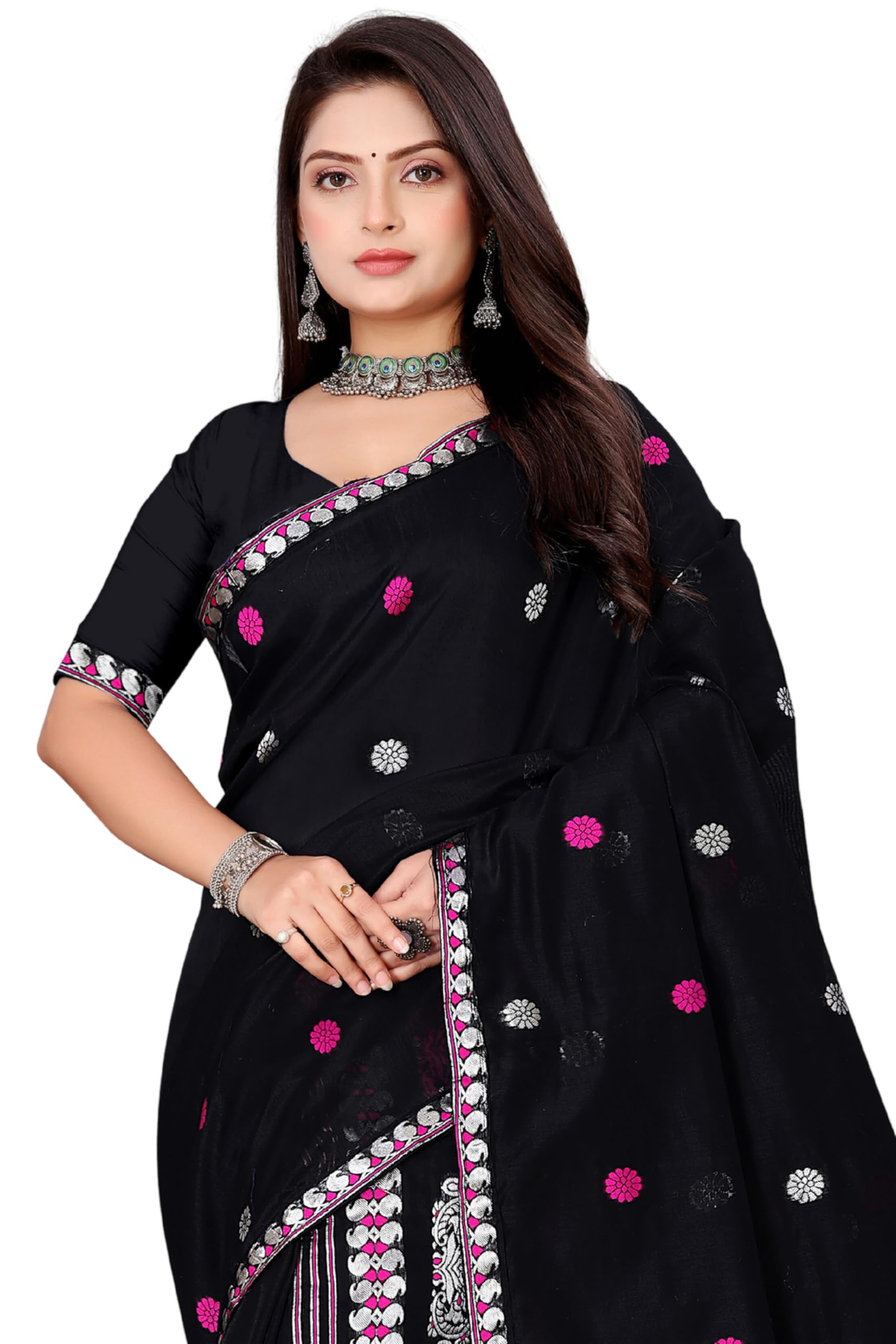 Women Cotton Blend Nuni AC Black Festive Mekhela Chador Assamese Saree-image-10