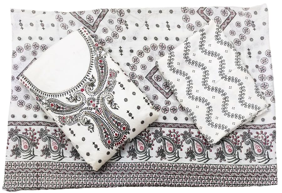 Kanha Enterprises Pure Cotton Printed Unstitched Suit White