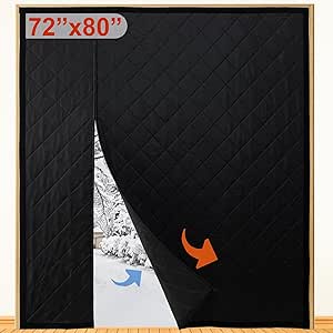 Reversible Wide Magnetic Thermal Insulated Door Curtain for Winter,Thicken Polyester Fiberfill &amp; Heavy Duty Oxford Cloth,Temporary Window Insulation Cover Curtain for French Sliding Door,74”x81”
