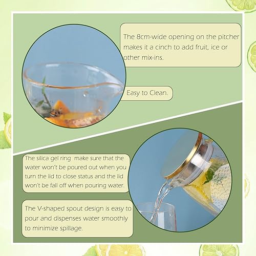 Miniatura 4 de WHJY Jarra de agua de vidrio para puerta de refrigerador con tapa, jarras de vidrio de 1.8 litros60 onzas con asa, jarra de té helado para