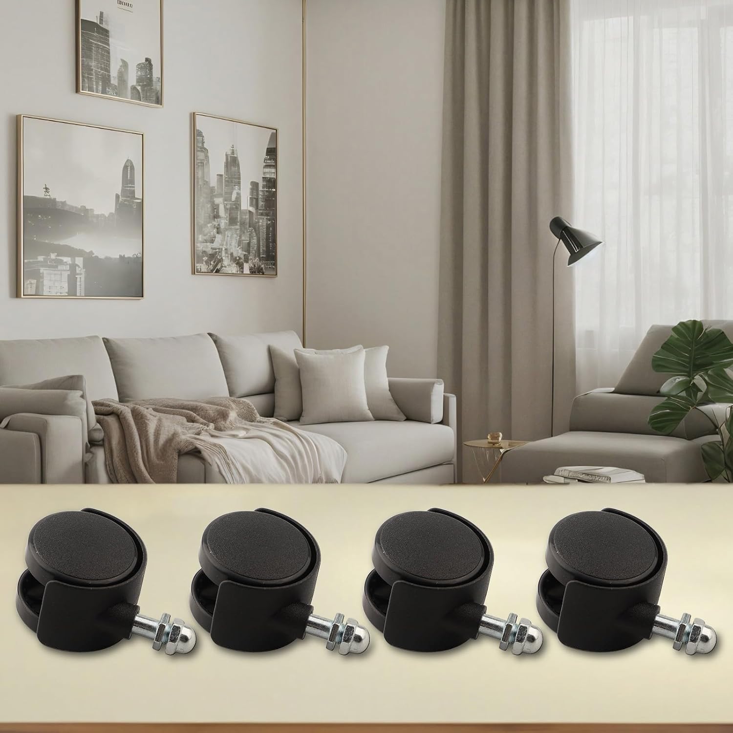 4PCS Electric Heater Wheels Electric Oil Heater Replacement Casters for Mi-DEA and Pi-oneer, Plastic Construction Easy Installation, 40mm x 30mm Wheels,Black(with Brake)