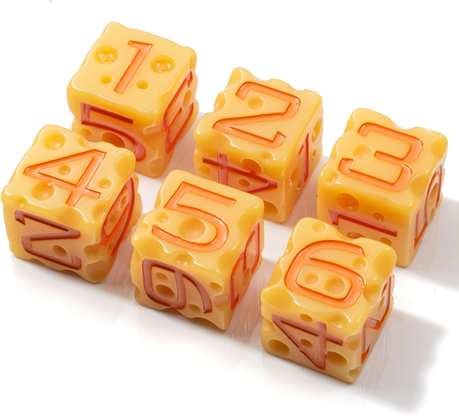 Cheese D&D D6 Dice Set (Light-Yellow & Orange Nacho Color) with Swiss Holes | DND/TTRPG 6 Piece D6 Polyhedral Resin Set