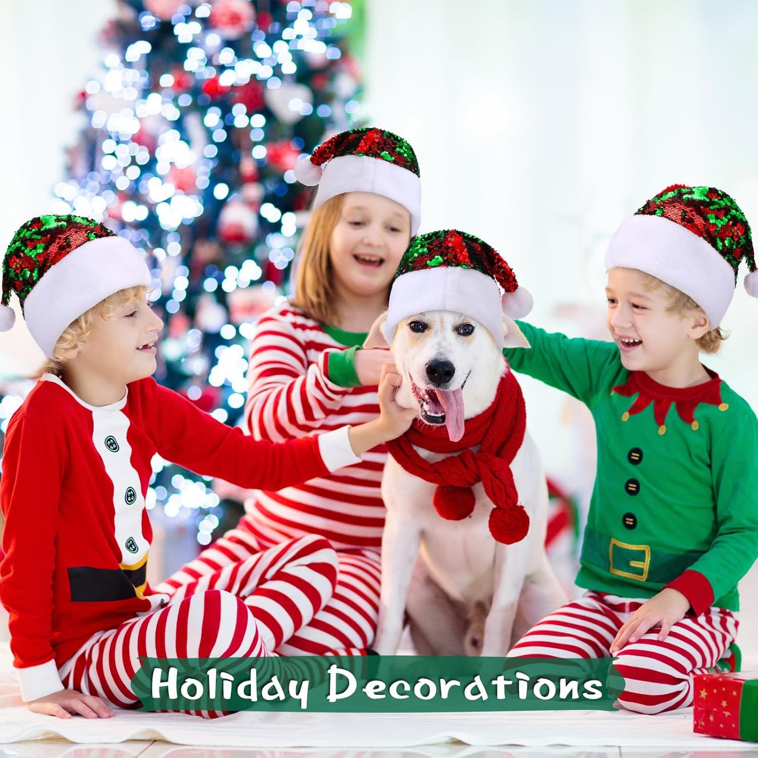 Weihnachtsmannmütze, wendbar, Pailletten, Weihnachtsmütze, für Damen und Herren, Kostüm, Kopfbedeckung, Weihnachtsmannmütze für Weihnachtsfeier, 24 Stück