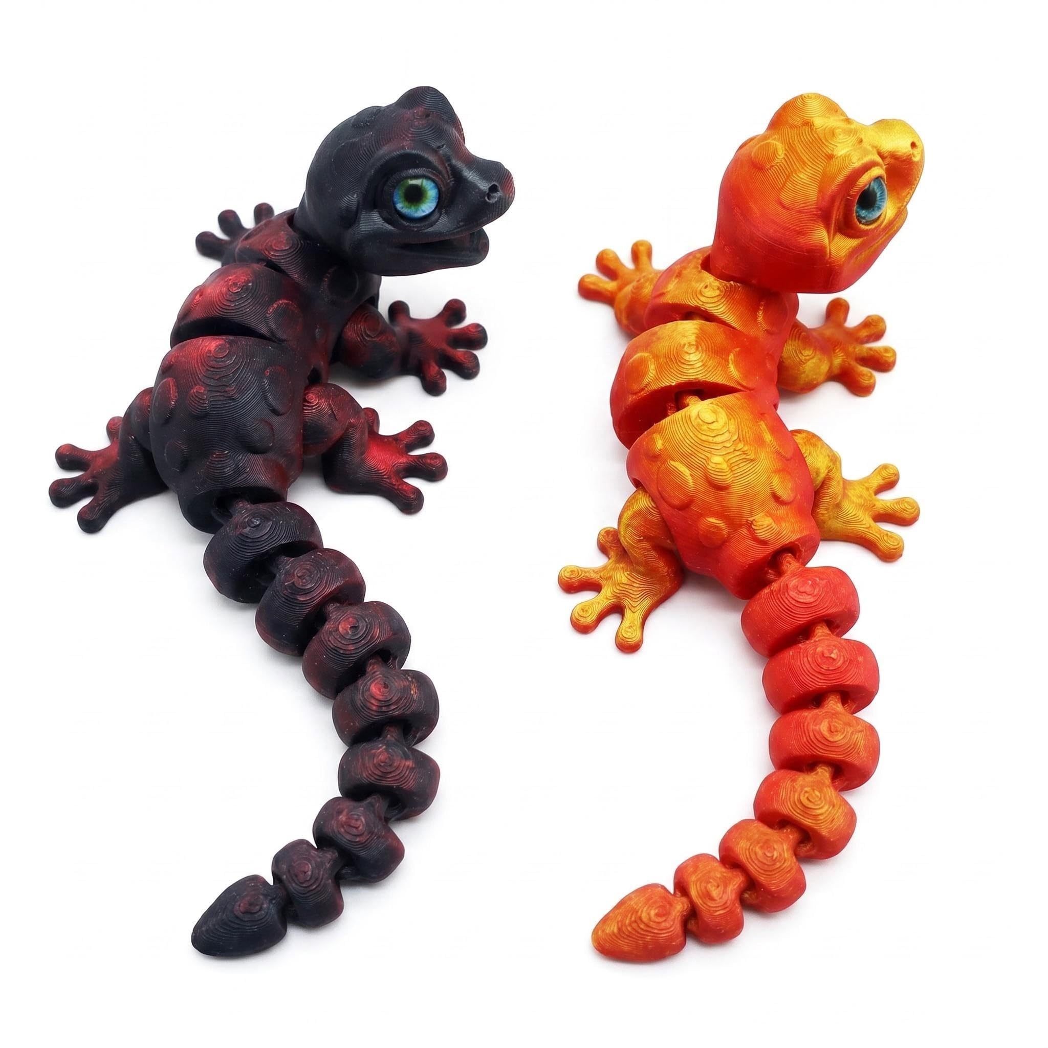 2Pcs 3D Printed Animals Articulated Gecko Toys Wall Climbing Gecko 3D Printed Lizard Flexible 3D Printed Animals Stress Relief Fidget Toy for Adults Reptile Lovers Home Office Gift (Red Black+Gold)