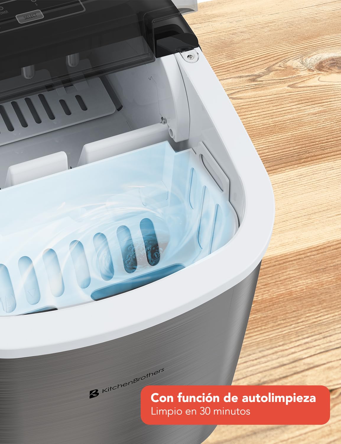 KitchenBrothers maquina de Hielo - Ice Maker - Maquina de Hacer Hielo - Máquina para Hacer Cubitos de Hielo con Pala para Hielo - 9 Cubitos de Hielo en 8 Min. - Portátil con Asa - 1,2L