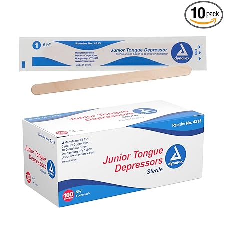 Dynarex Tongue Depressors Wood, Sterile Junior 5 1/2