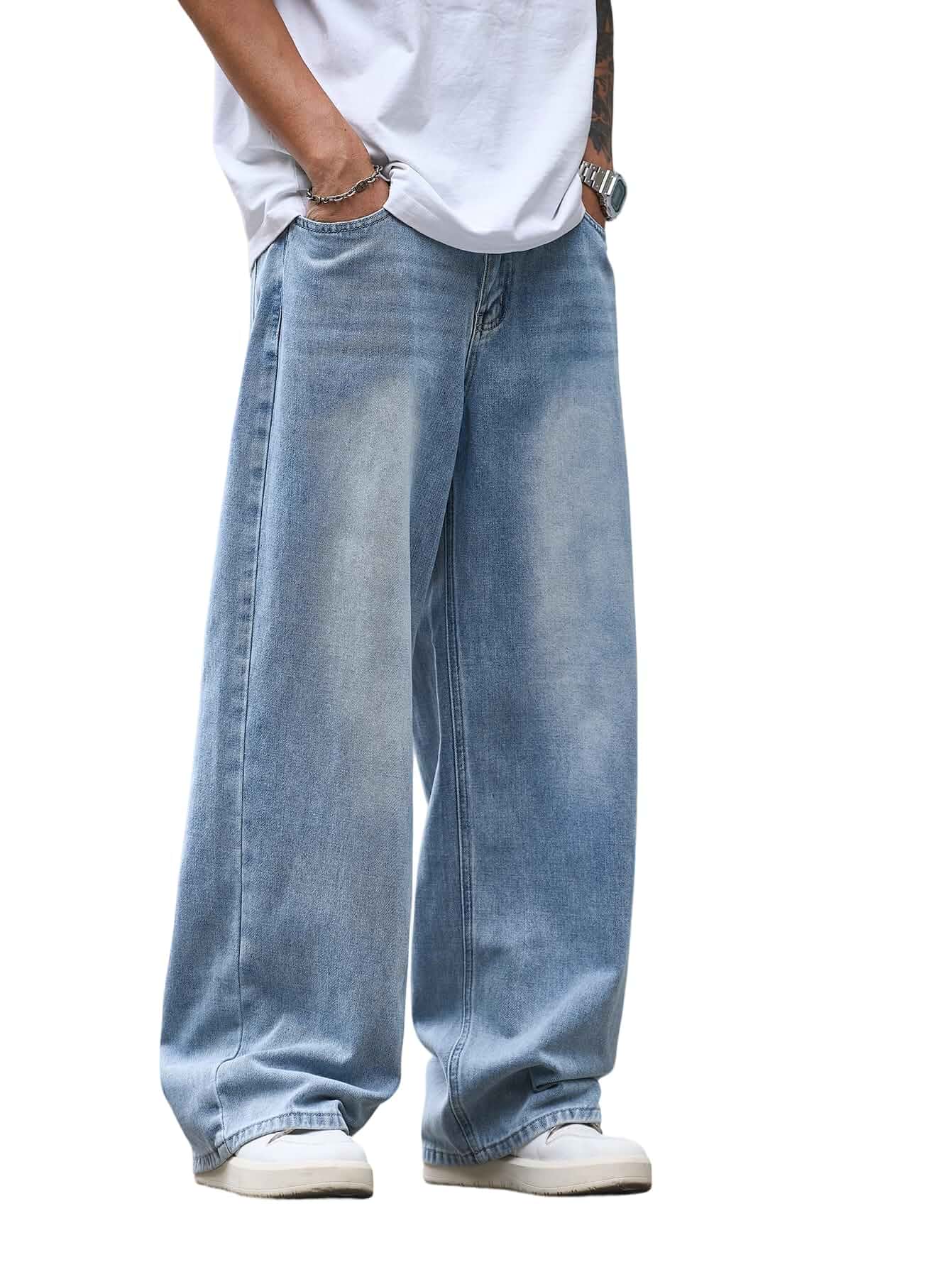 DFGIGT Mens Wide Leg Baggy Jeans Y2k Casual Loose Denim Pants Streetwear Work Office,Hip Hop,Vintage 2000s,Jinco Jeans,Straight Leg,5 Pockets