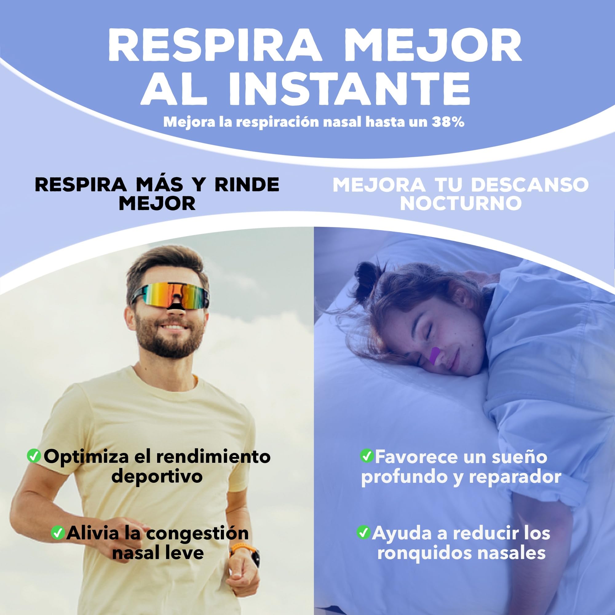 PACK 60 TIRAS NASALES Deportivas. Nasal Strips. Tiras Nasales Antirronquidos para Dormir .Nose Strips. Respirar Mejor por la Nariz. Nasal Strips. Tiritas Nariz Respirar. No mas Ronquidos.