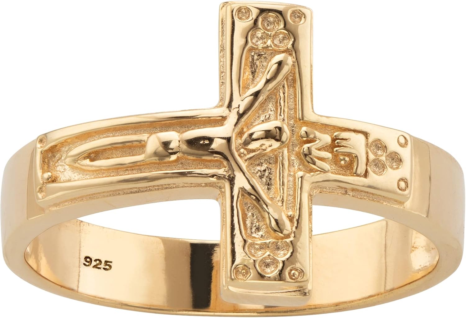 PalmBeach Men's Yellow Gold-plated Sterling Silver Horizontal Crucifix Cross Ring Sizes 8-13