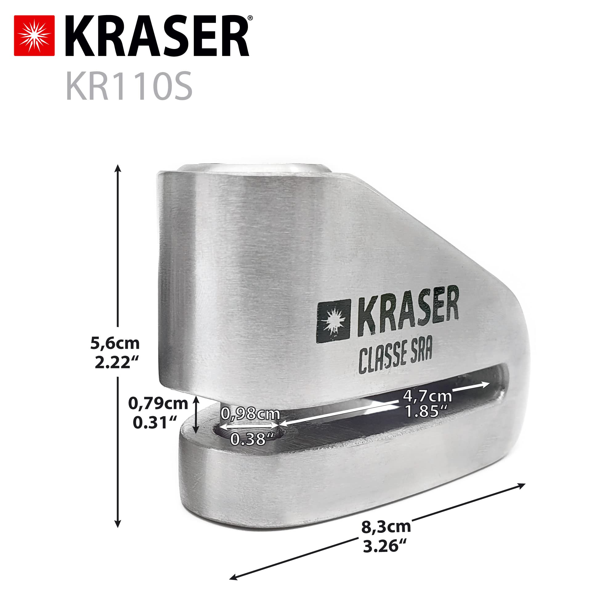 KRASER KR110S Bremsscheibenschloss mit SRA Zulassung, Motorrad Diebstahlsicherung, 10mm Doppelverschluss, 3 Schlüssel + Erinnerungskabel, Rostfreier Stahl, 10 mm
