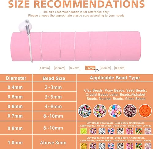 Miniatura 6 de 0.024 in4 rollos de cuerda elástica para pulseras, cuerda de pulsera transparente de 170.6 ft, hilo de cuentas con agujas de cuentas, cuerdas