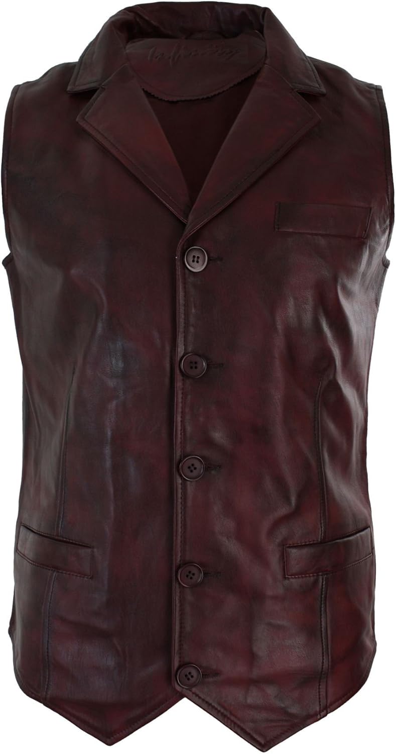Infinity Mens Real Leather Tan Brown Black Burgundy Smart Casual Gilet Waistcoat Vintage Retro