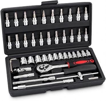 Ratchet Set with Sockets for Car & DIY, 46-Piece 1/4in Metric Set