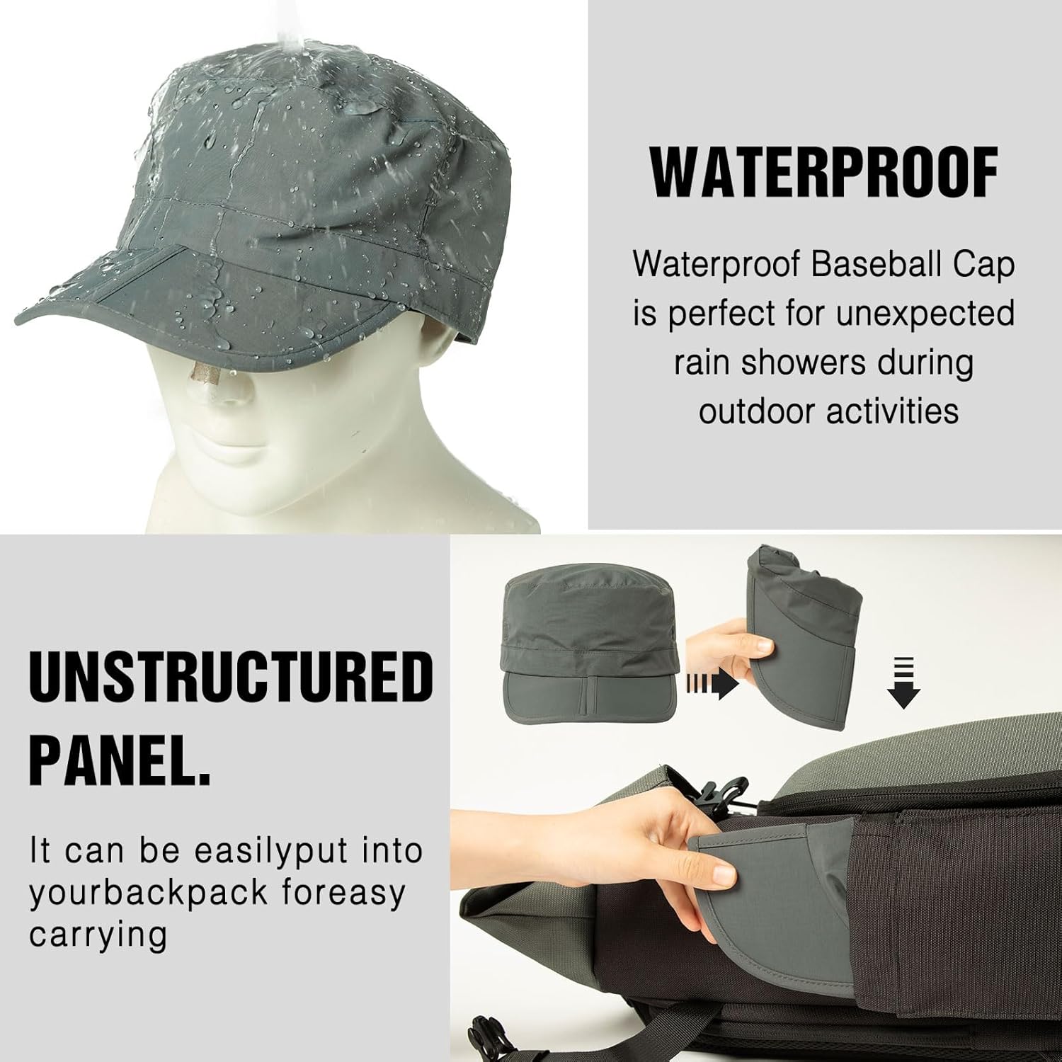 TOP-EX Men's Waterproof Army Hat - Foldable Brim Cadet Military Cap for Golf, Running, Outdoor Dad Baseball Ball Caps, Dark Grey XL XXL Extra Large Big Head Oversize - Image 6