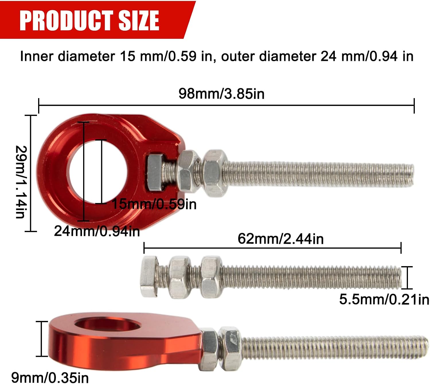 PSLER 2pcs Chain Tensioner Adjuster -CNC Rear Axle Blocks Chain Adjuster for Precise Alignment and Smooth Riding, Compatible with CRF50F CRF100F CRF110F XR50R XR100 Dirt Bike Replace 95014-10010