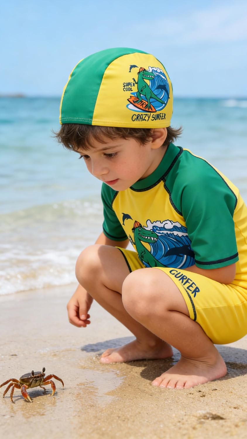 AIWUHE Toddler Boys Swimsuit One Piece Rash Guard Suits Short Sleeve Swimwear Kids UPF 50+ Bathing Suit Zip Rashguards 1-8Y