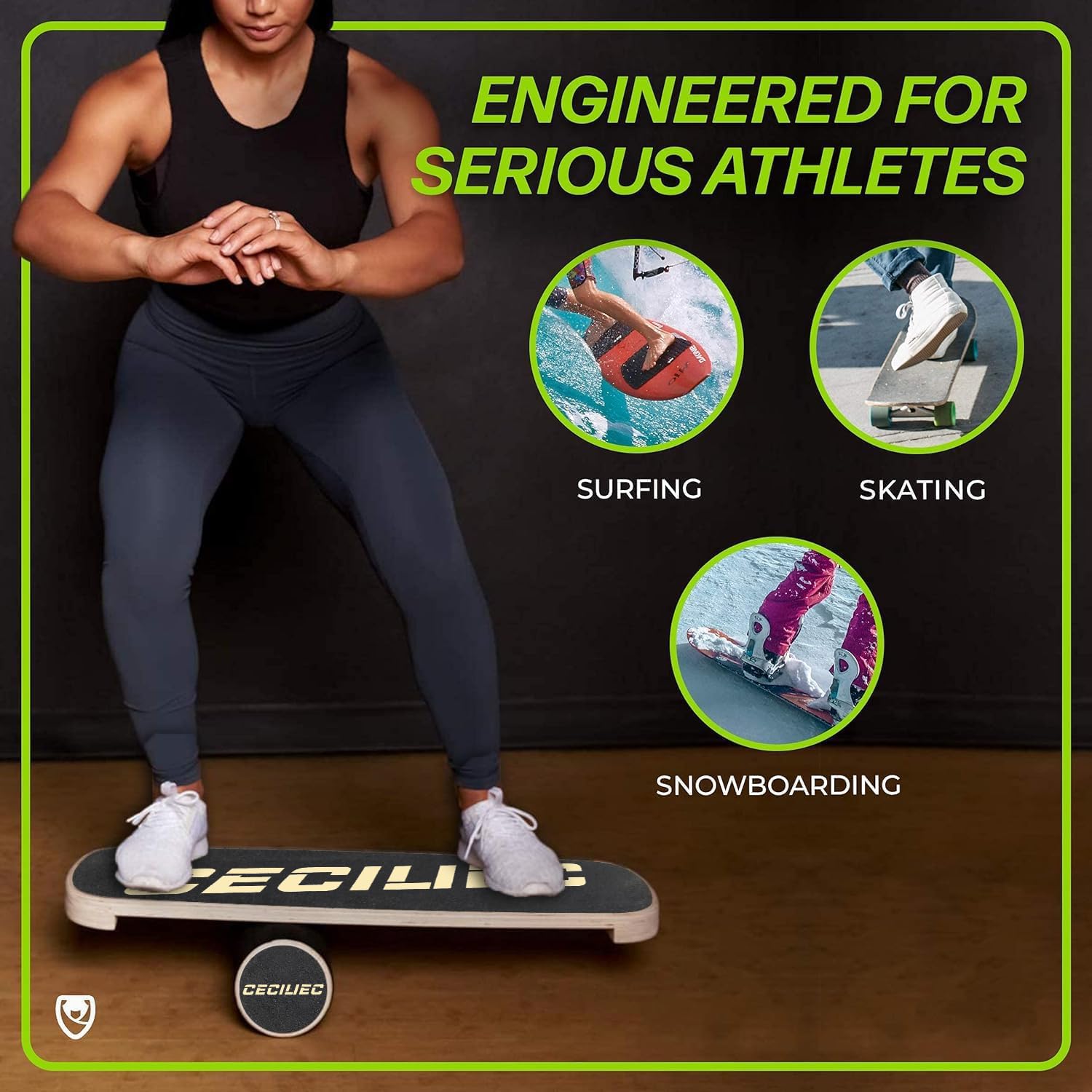 Balance Board Trainer, tavola a rullo in legno per esercizi, allenamento atletico e sport da tavola, divertente attrezzatura da allenamento per equilibrio, stabilità e miglioramento della forza del