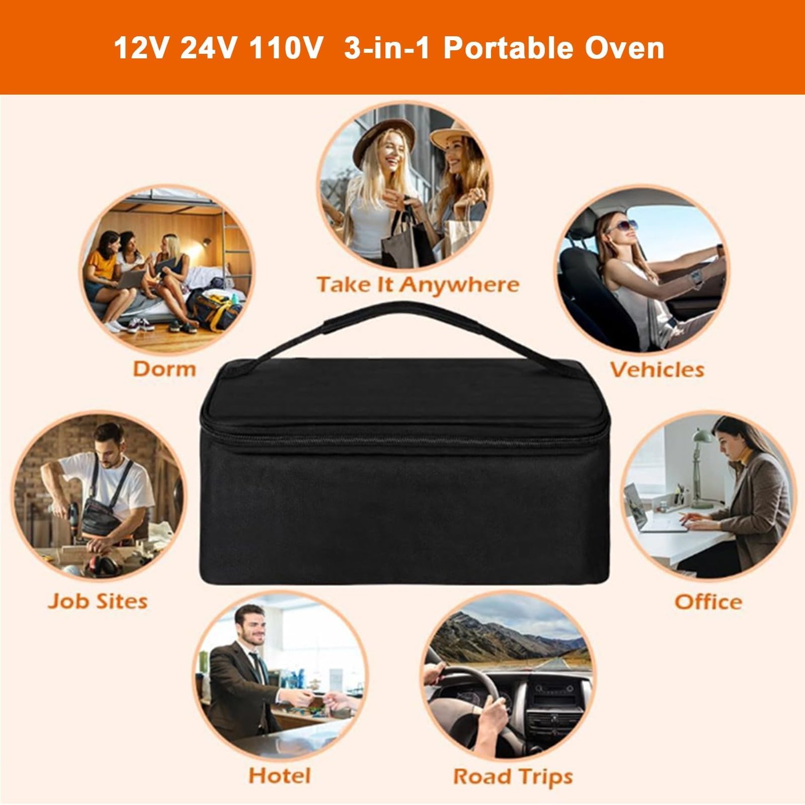 Forno portatile – 12 V/24 V/110 – 120 V, mini scaldavivande elettrico da 80 W, per viaggi, auto, camion, hotel e ufficio