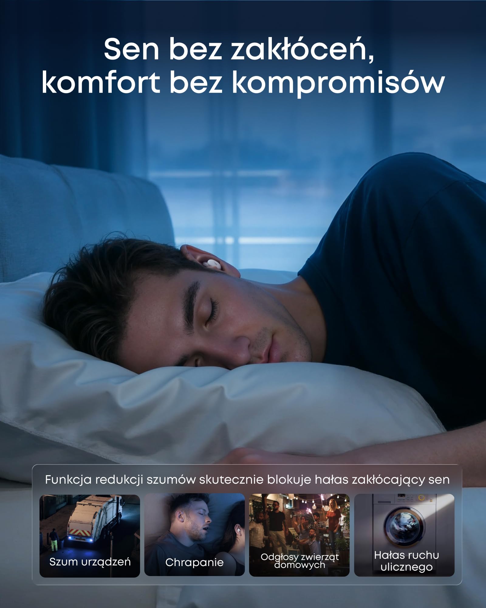 Soundcore Auricolari Sleep A30 di Anker, Cuffie per Il Sonno con Cancellazione Attiva del Rumore, Sistema Adattivo di Mascheramento del Russare, Massimo Comfort per Sonno Laterale, 45 Ore di Gioco