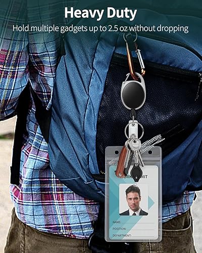Miniatura 6 de Uniclife Llavero retráctil para soporte de insignia, carrete de insignia, cuerda de alambre de acero, mosquetón y llavero, paquete de 5