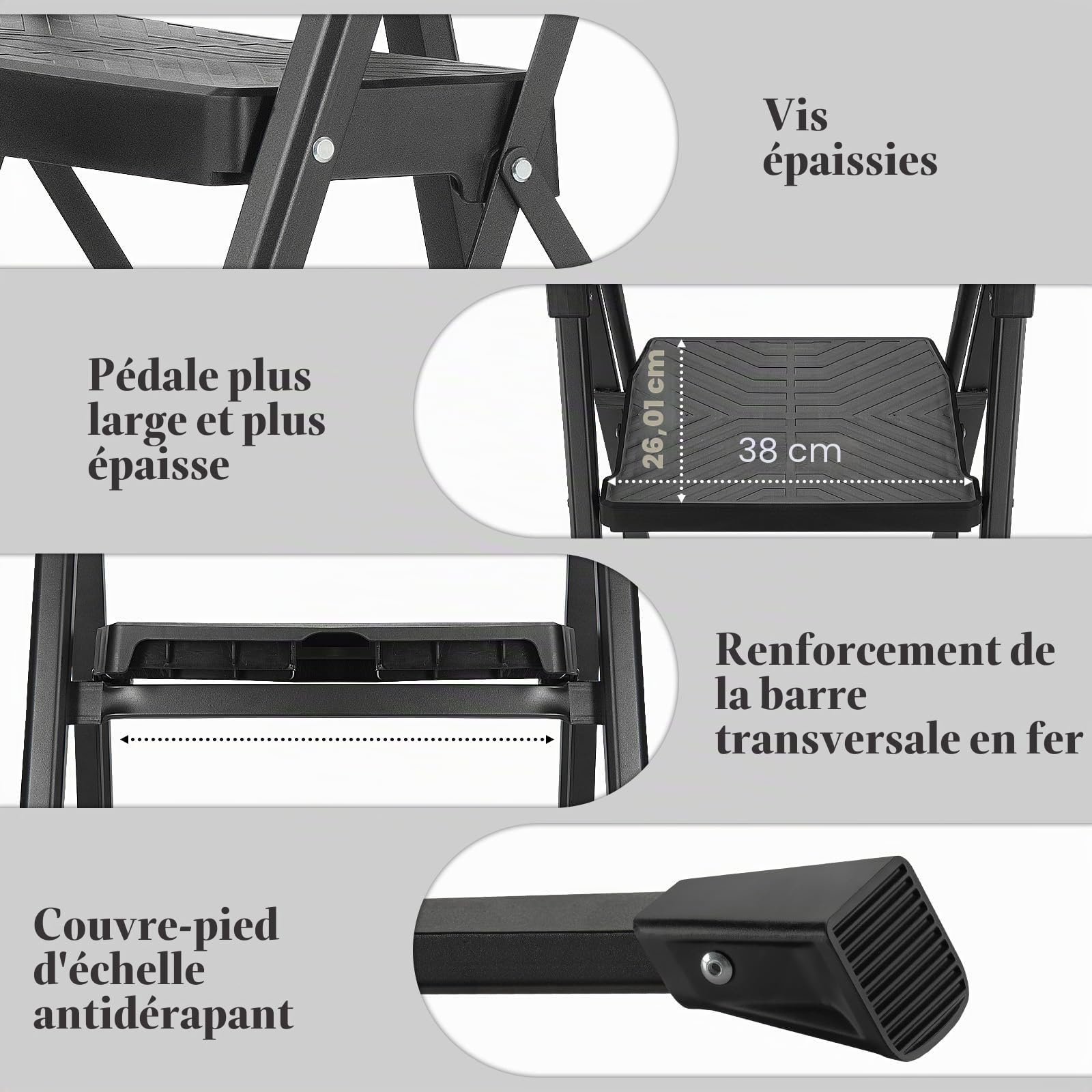 XinSunho Escabeau 5 Marches, Échelle Pliable 200 kg avec Plateau à Outils | Poignée rotative, marches antidérapantes, 200 kg, acier robuste, pliage compact pour maison, garage et bricolage