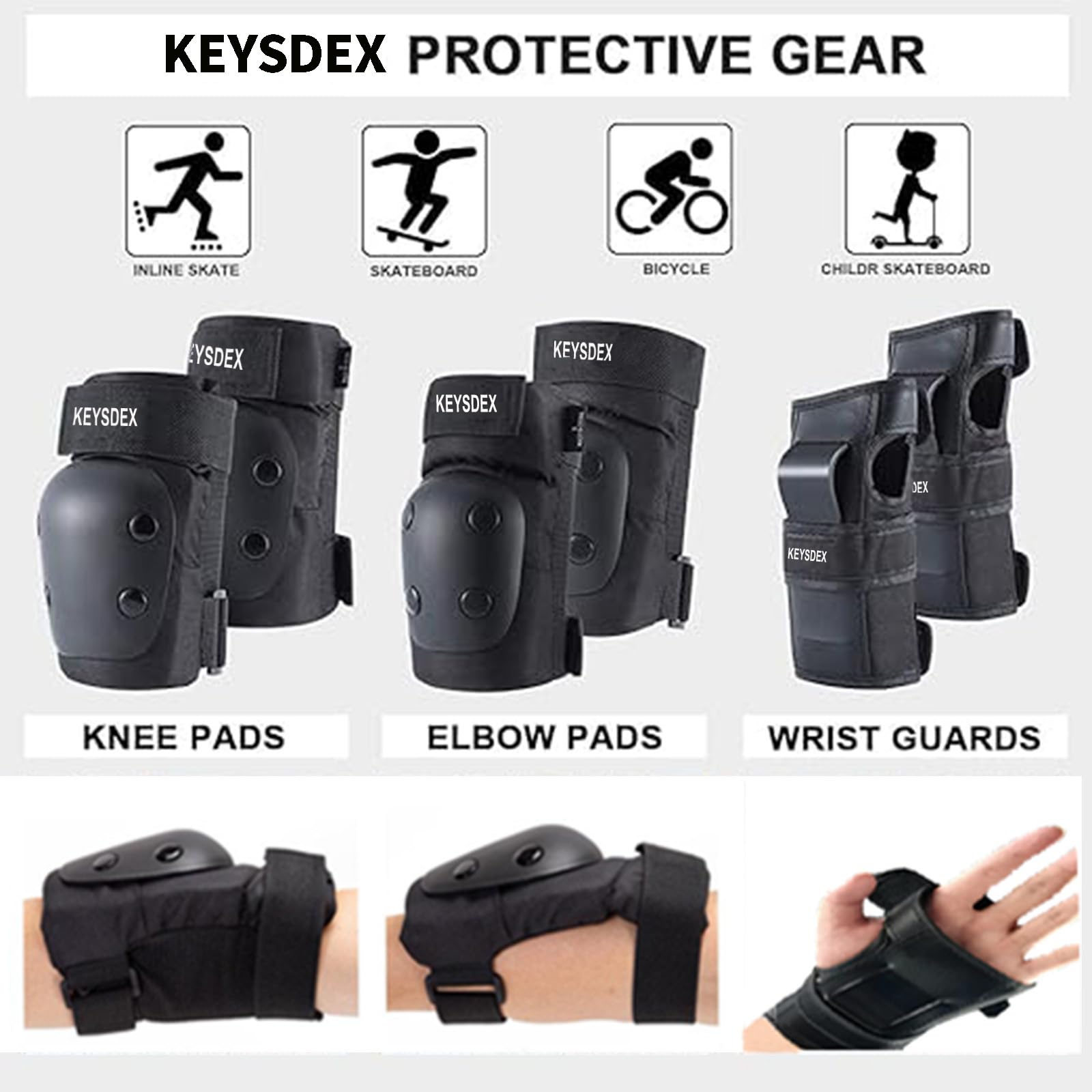 Ensemble d'équipement de protection 6 en 1 pour adultes/enfants, respirant confortable PP Shell EVA coussin genou coude poignet coussinets, ajustement réglable pour skateboard et skateboard