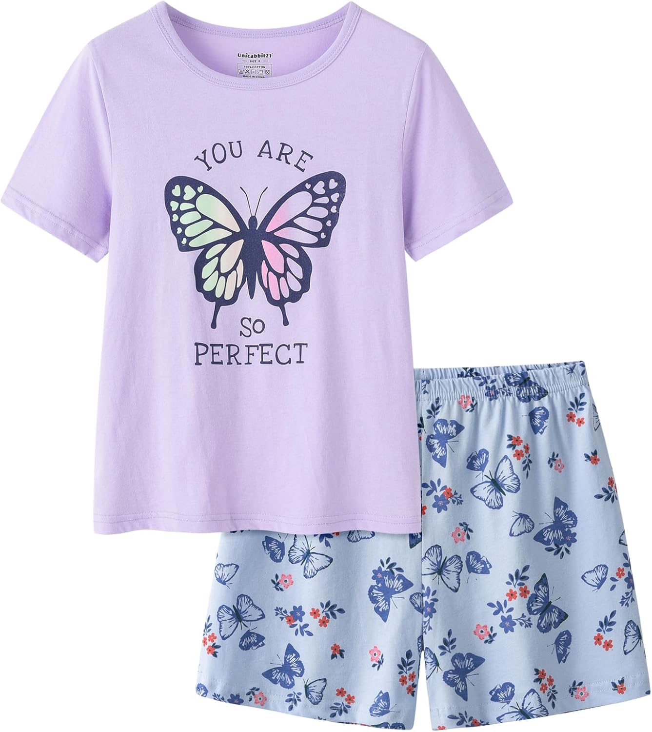 Summer Pajamas for Girls Big Kids Cute Cartoon Soft Nighty Sleepwear 2-Piece Short Sleeve Set Size 6-16