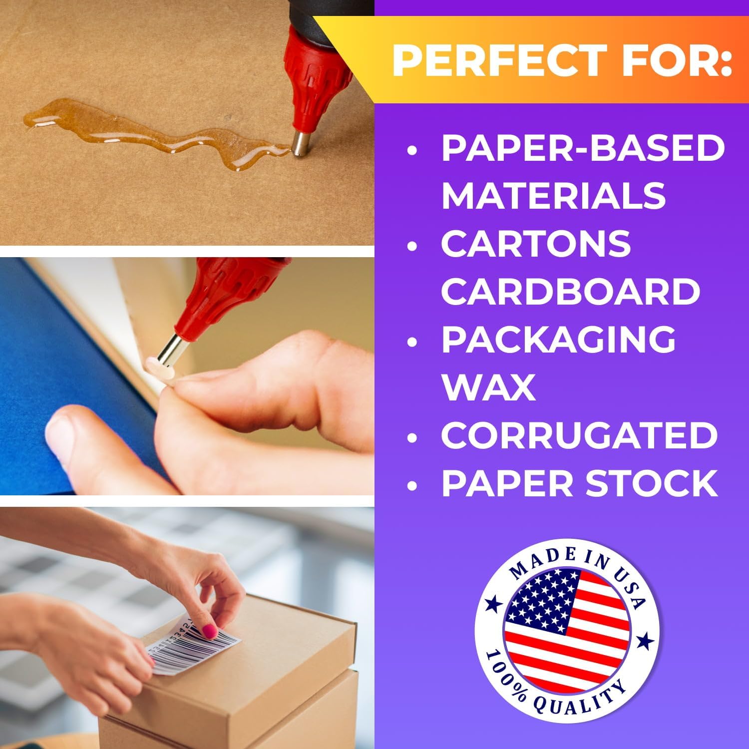 IDL Packaging 5/8" x 10" Full-Size Glue Sticks for Professional Glue Guns, Amber (Pack of 25) - Strong Bonding Strength - Hot Glue Sticks for Corrugated Boxes, Cardboard Packaging, Paper, Crafts