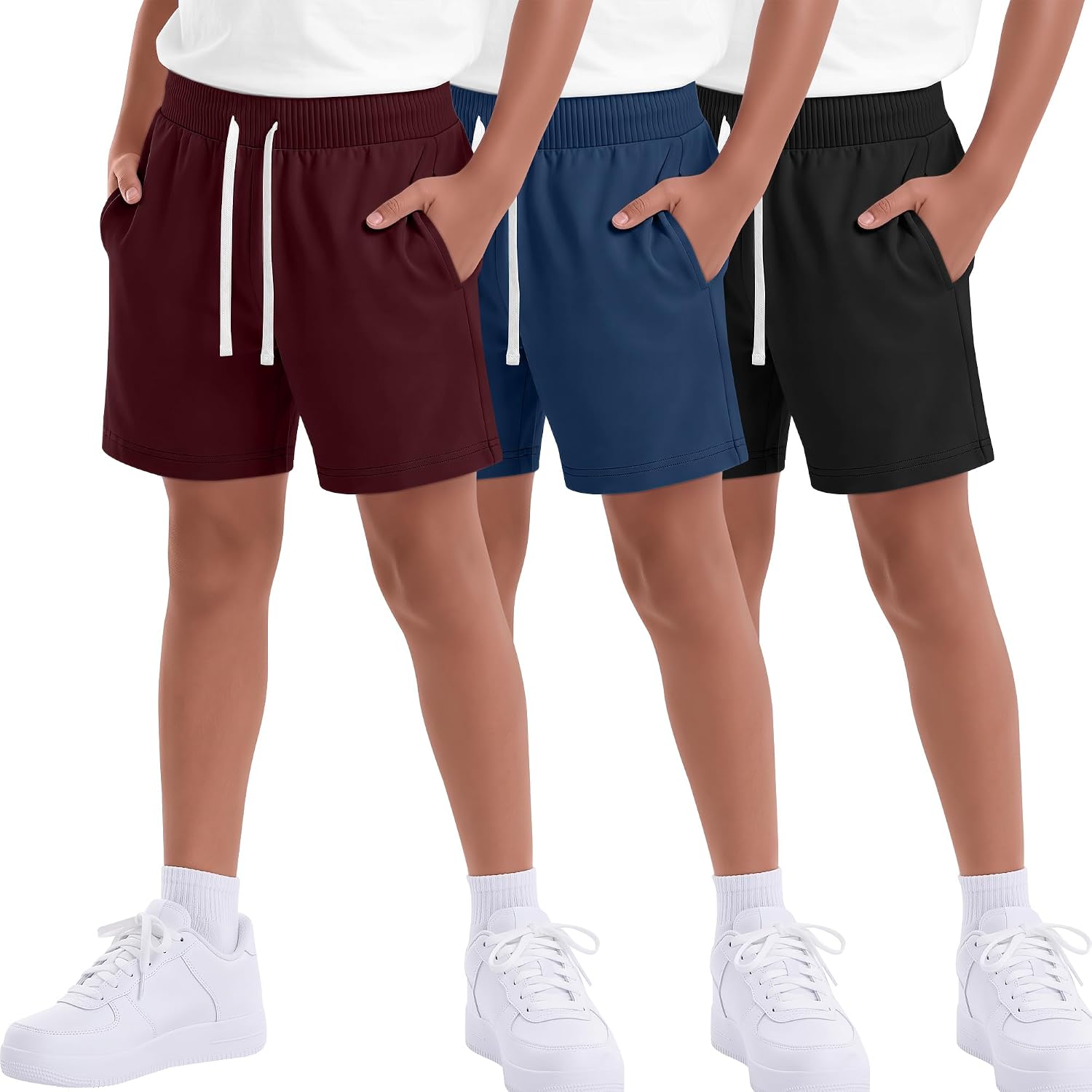 Halfchet 3 Pack Boys Shorts 7-16Y | Teen, Pull On, Athletic, Sweat, Pockets, Kid, Basketball, Casual, School, Summer, Clothes, Athletic, Sport, Breathable