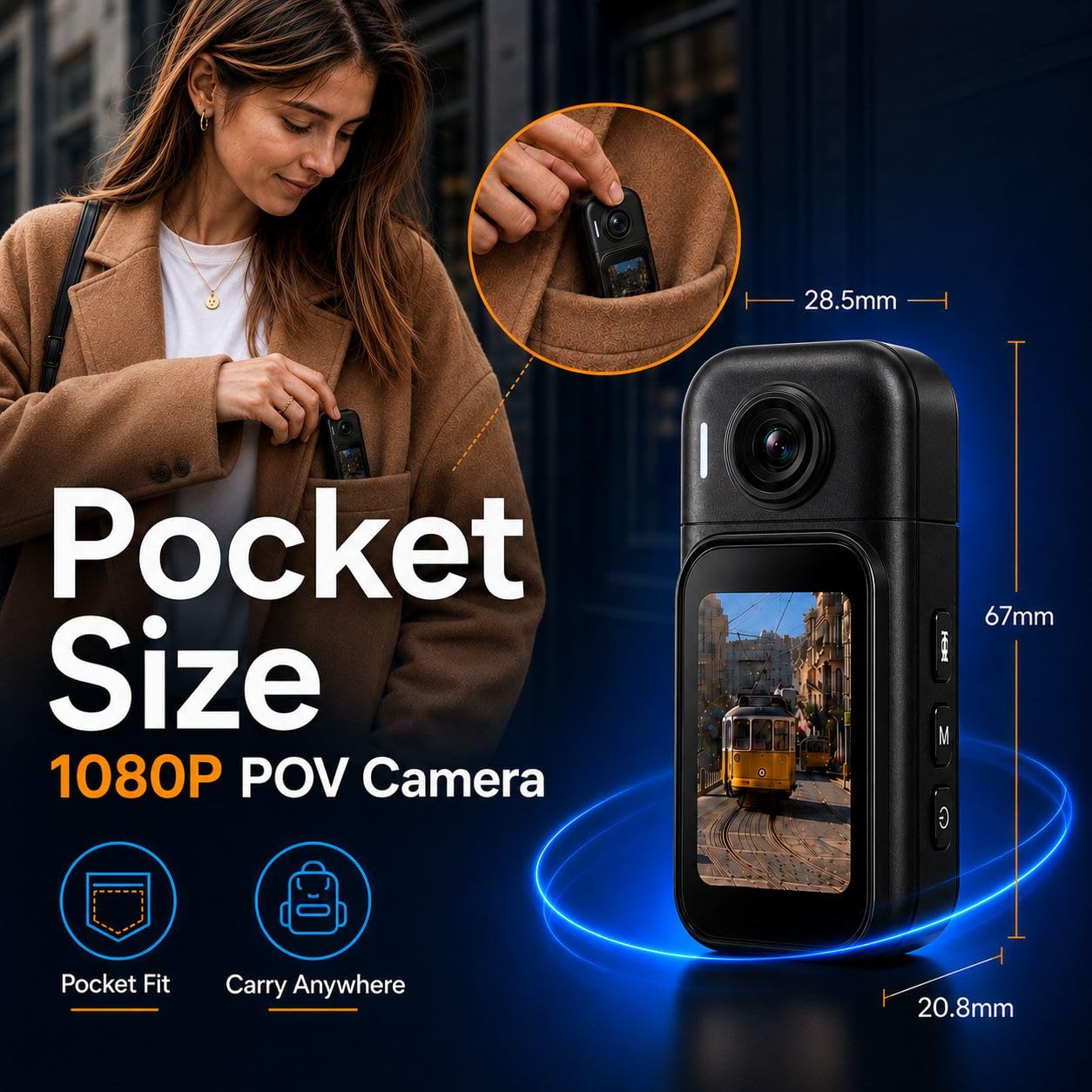 Kamera sportowa 1080P 32G z kartą pamięci 32 GB, kamera sportowa 1080P z klipsem i wisiorkiem, czujnik CCD, samowyzwalacz